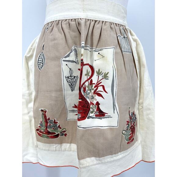 Vintage Kitchen Apron Handmade Ivory Decanter Candle Print - Picture 1 of 4